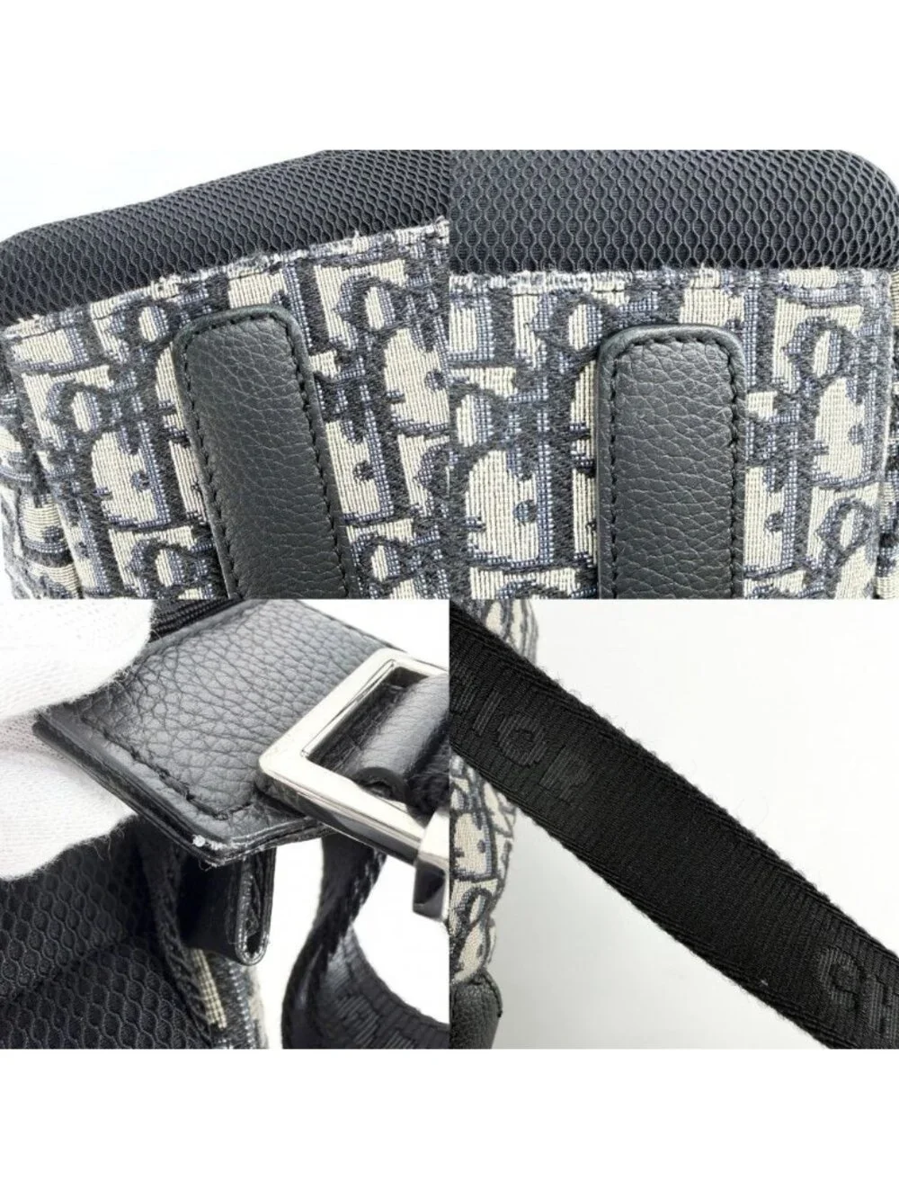 Dior Backpack Oblique Rider Canvas Leather Beige Navy Silver